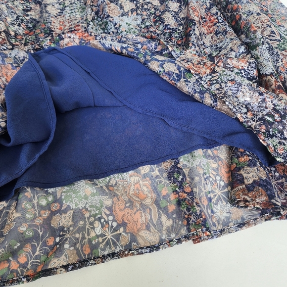 NWT O.P. T Women's Boho Smocked Midi Maxi Dress Navy Flur Floral Shine Sz M - Picture 10 of 13